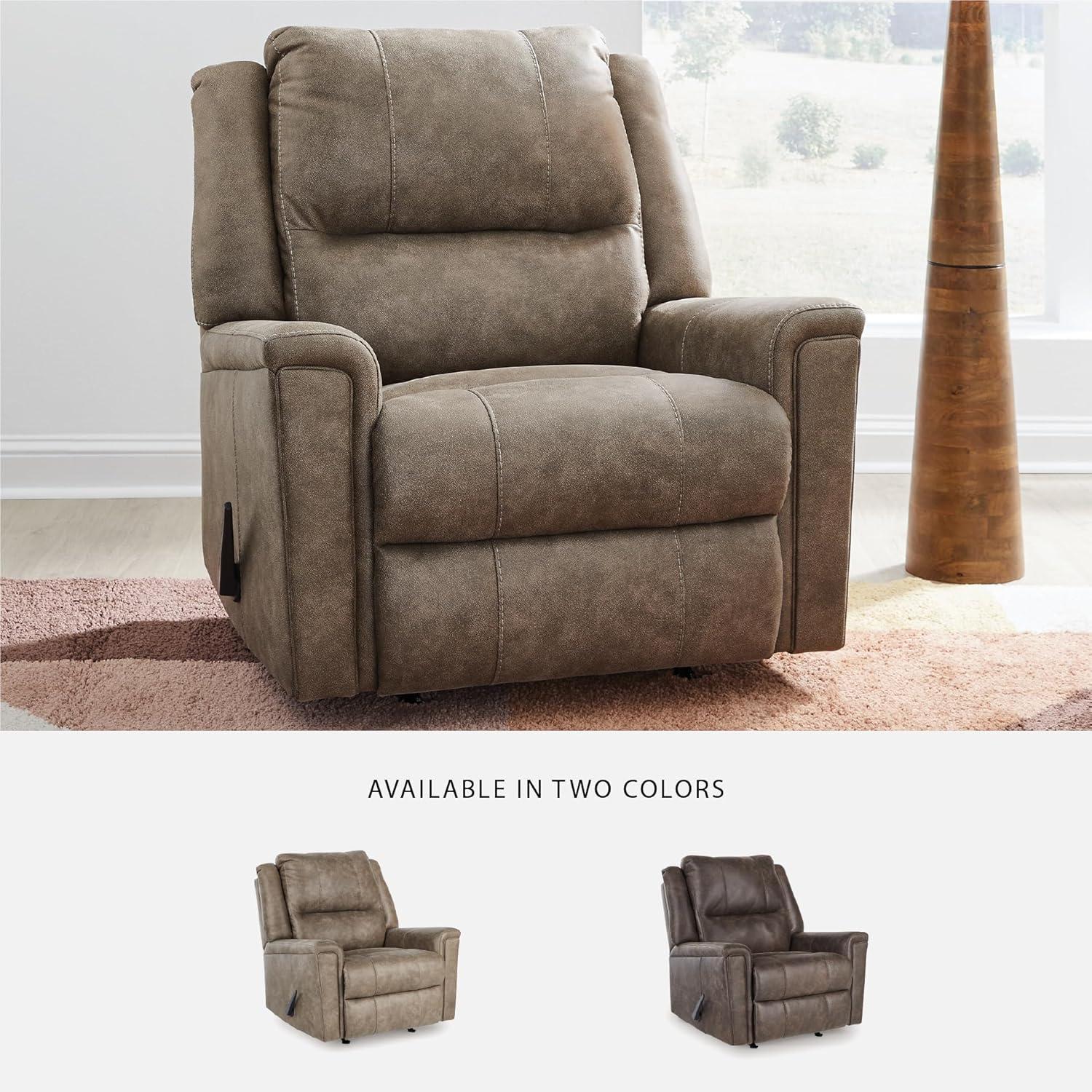 imageSignature Design by Ashley Aureta Classic Stain Resistant Power Lift Recliner with Side Pocket Heat and Massage Dark BrownFog