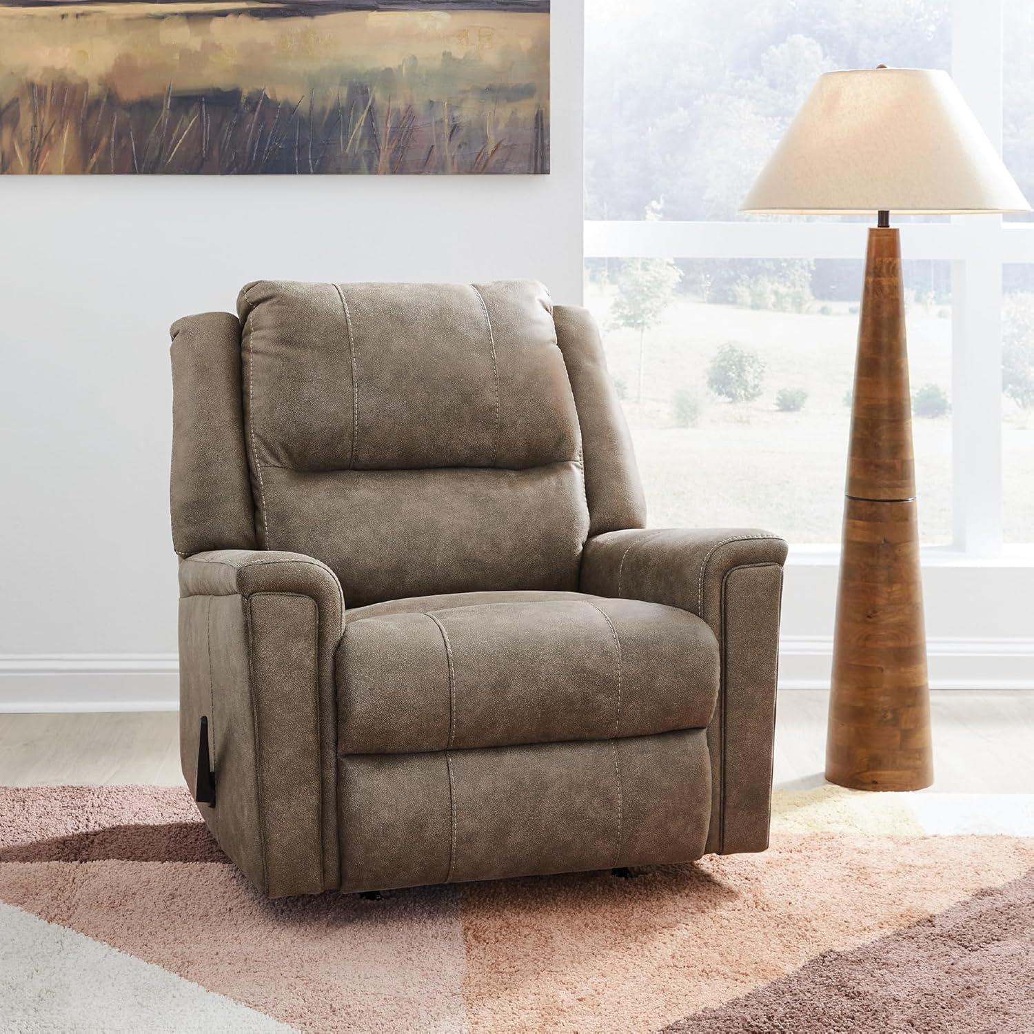 imageSignature Design by Ashley Aureta Classic Stain Resistant Power Lift Recliner with Side Pocket Heat and Massage Dark BrownFog