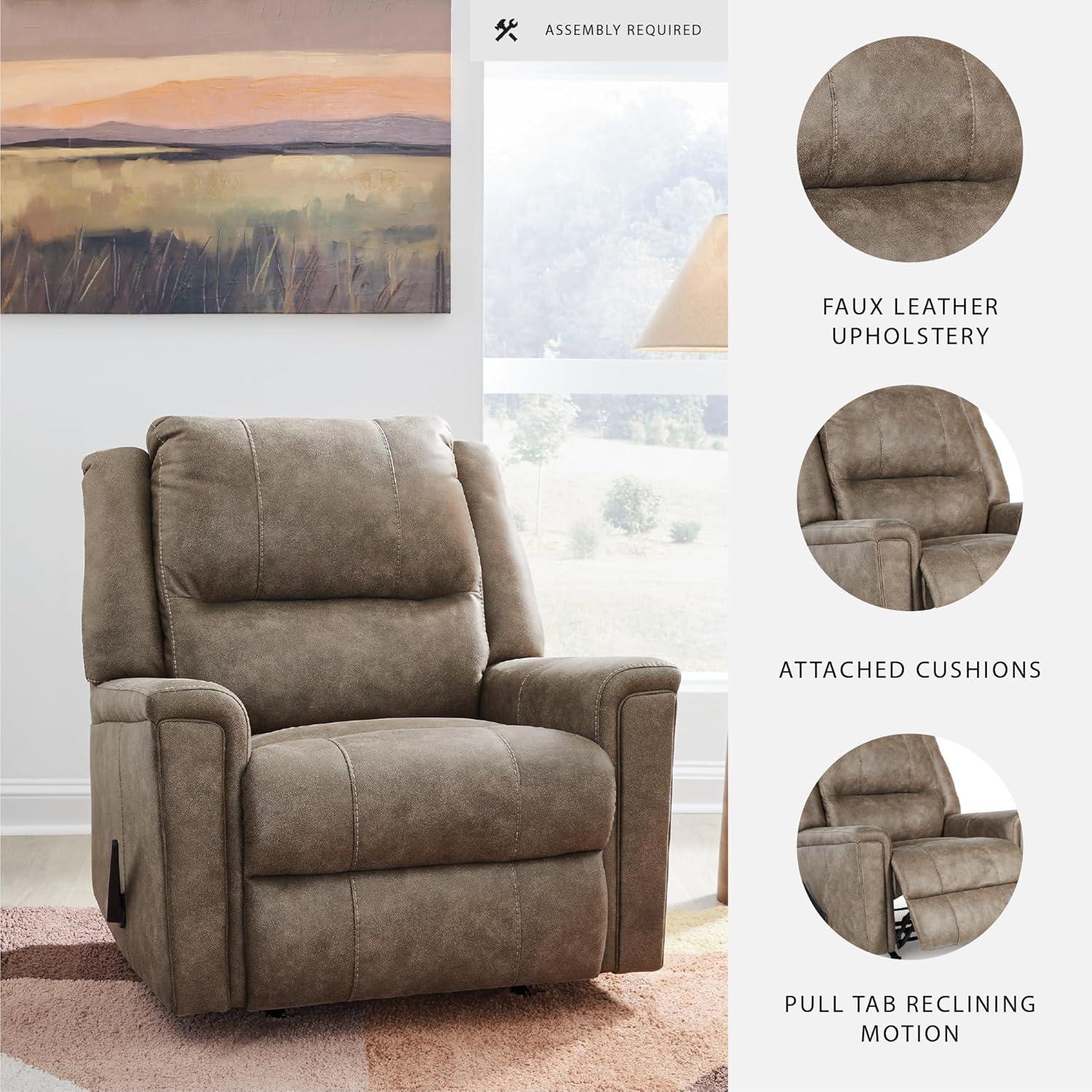 imageSignature Design by Ashley Aureta Classic Stain Resistant Power Lift Recliner with Side Pocket Heat and Massage Dark BrownFog