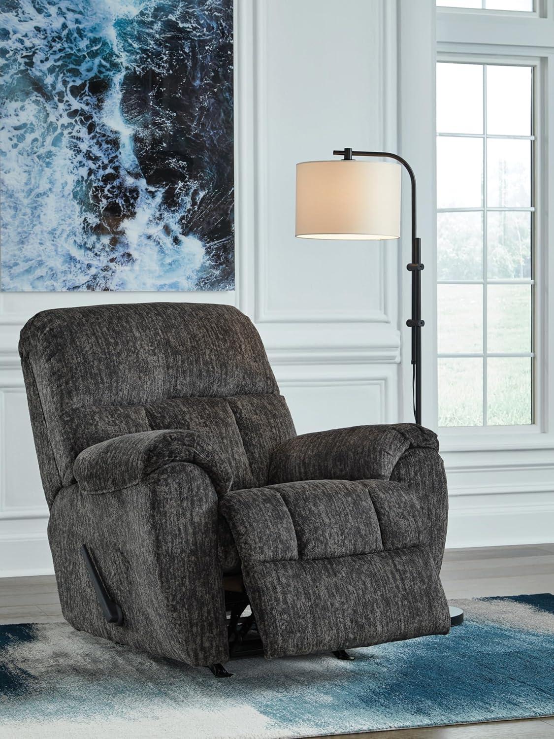 imageSignature Design by Ashley Aureta Classic Stain Resistant Power Lift Recliner with Side Pocket Heat and Massage Dark BrownGunmetal