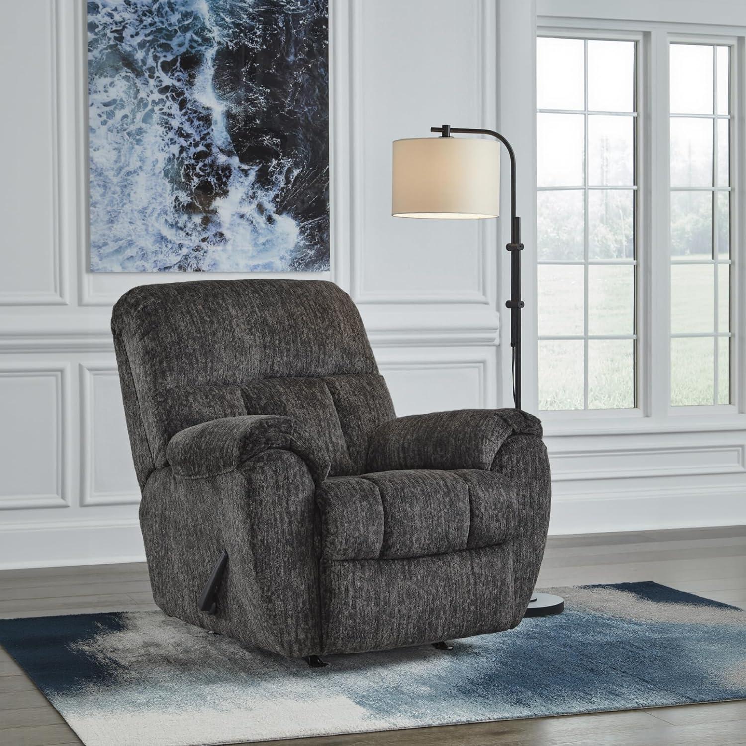 imageSignature Design by Ashley Aureta Classic Stain Resistant Power Lift Recliner with Side Pocket Heat and Massage Dark BrownGunmetal