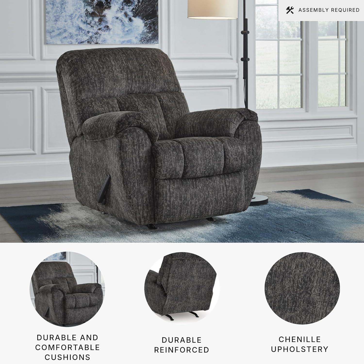 imageSignature Design by Ashley Aureta Classic Stain Resistant Power Lift Recliner with Side Pocket Heat and Massage Dark BrownGunmetal