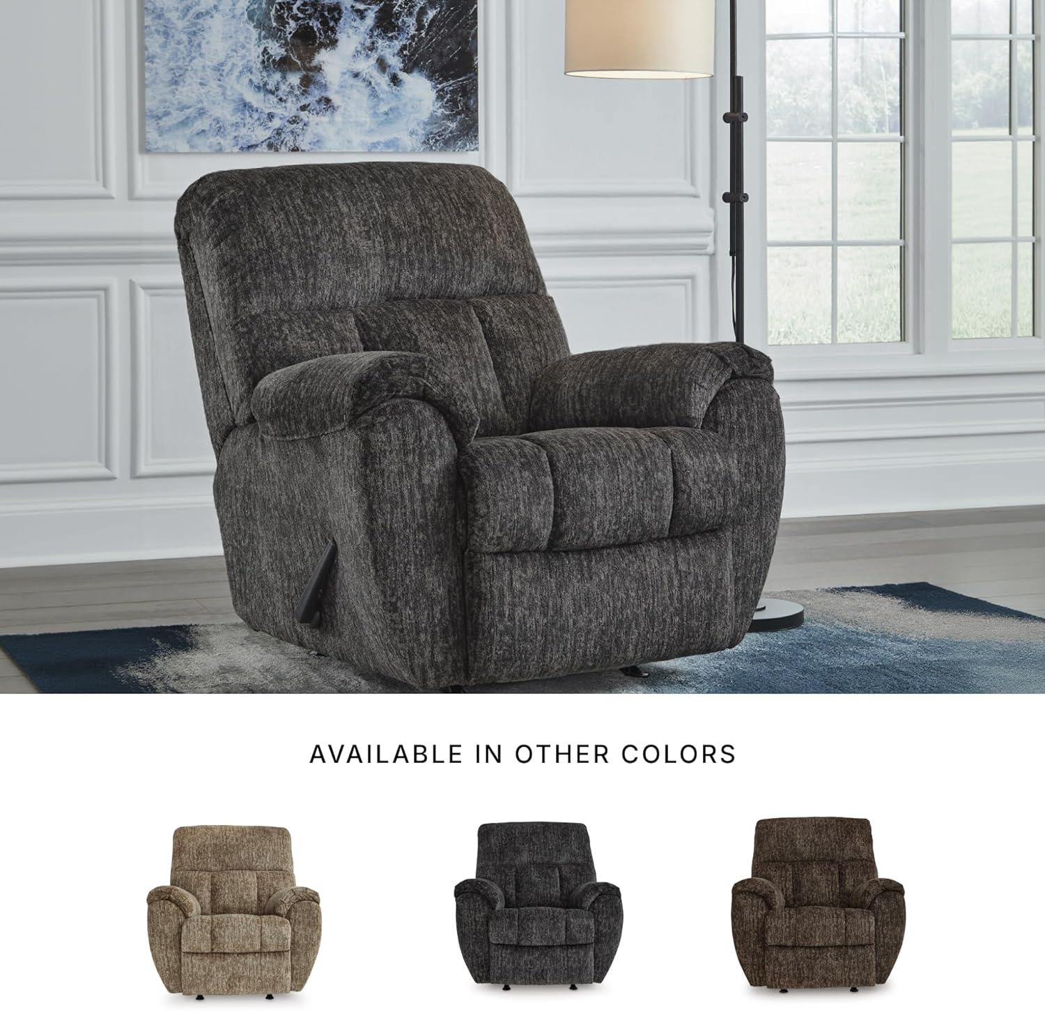 imageSignature Design by Ashley Aureta Classic Stain Resistant Power Lift Recliner with Side Pocket Heat and Massage Dark BrownGunmetal