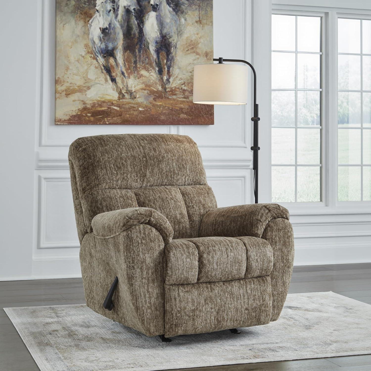 imageSignature Design by Ashley Aureta Classic Stain Resistant Power Lift Recliner with Side Pocket Heat and Massage Dark BrownTaupe