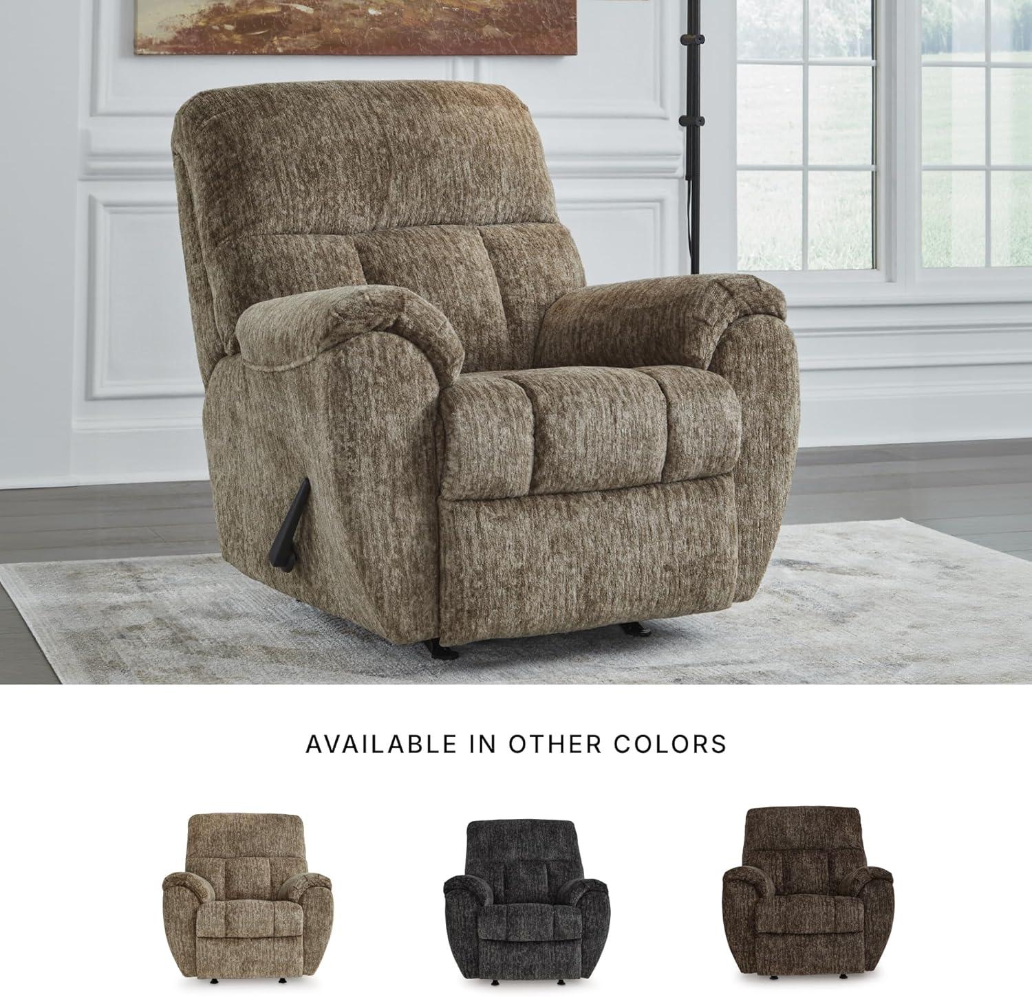 imageSignature Design by Ashley Aureta Classic Stain Resistant Power Lift Recliner with Side Pocket Heat and Massage Dark BrownTaupe