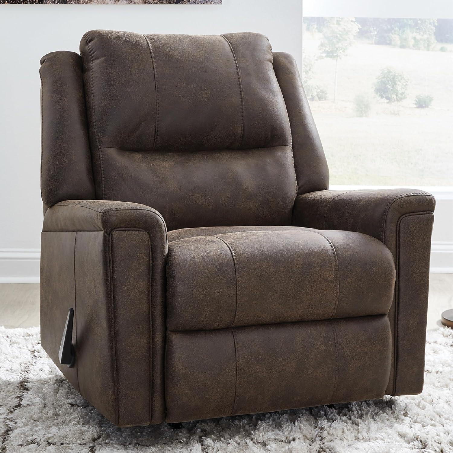 imageSignature Design by Ashley Aureta Classic Stain Resistant Power Lift Recliner with Side Pocket Heat and Massage Dark BrownWalnut