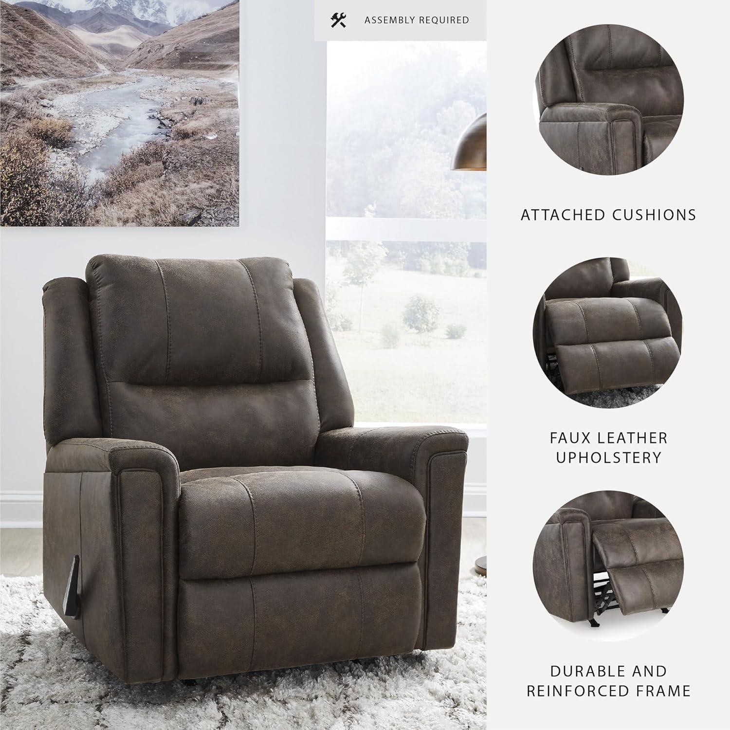 imageSignature Design by Ashley Aureta Classic Stain Resistant Power Lift Recliner with Side Pocket Heat and Massage Dark BrownWalnut
