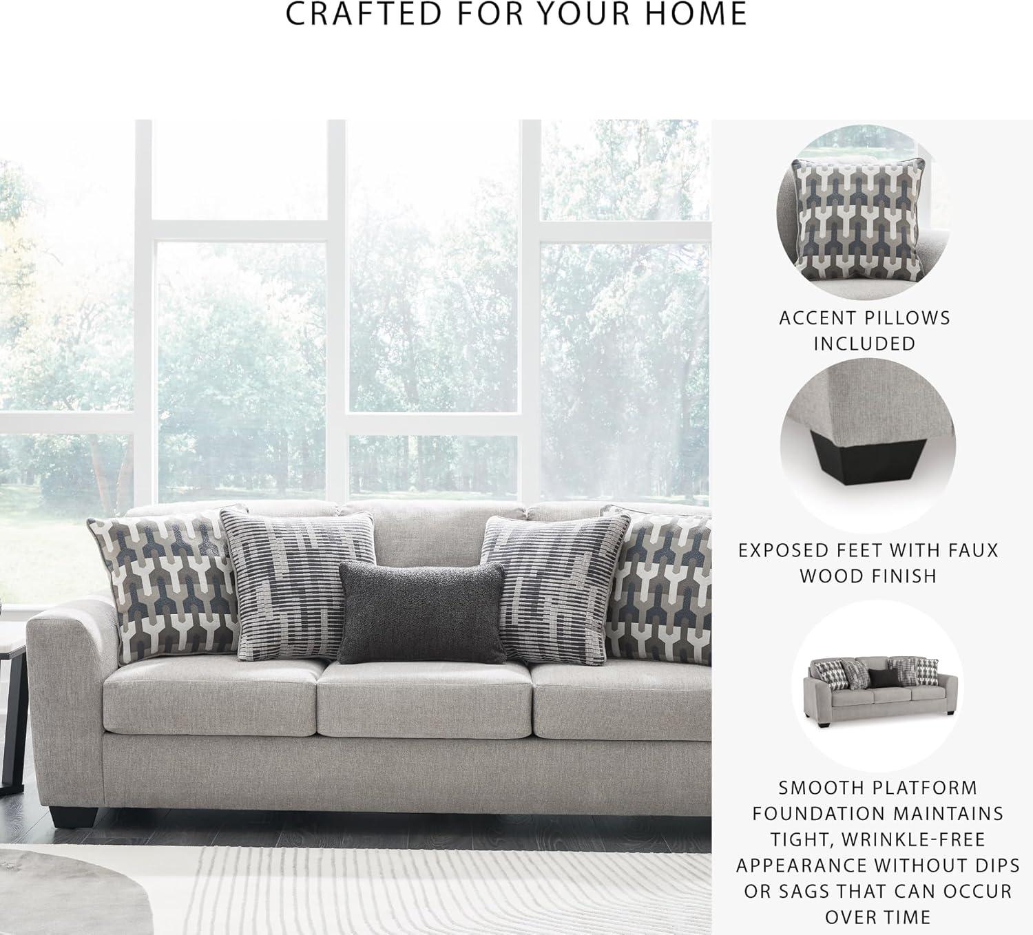 imageSignature Design by Ashley Avenal Park Casual Sofa with 5 Toss Pillows Light Gray