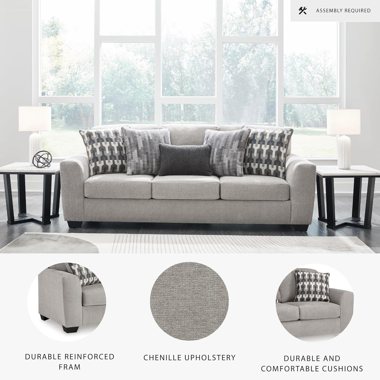 imageSignature Design by Ashley Avenal Park Casual Sofa with 5 Toss Pillows Light Gray