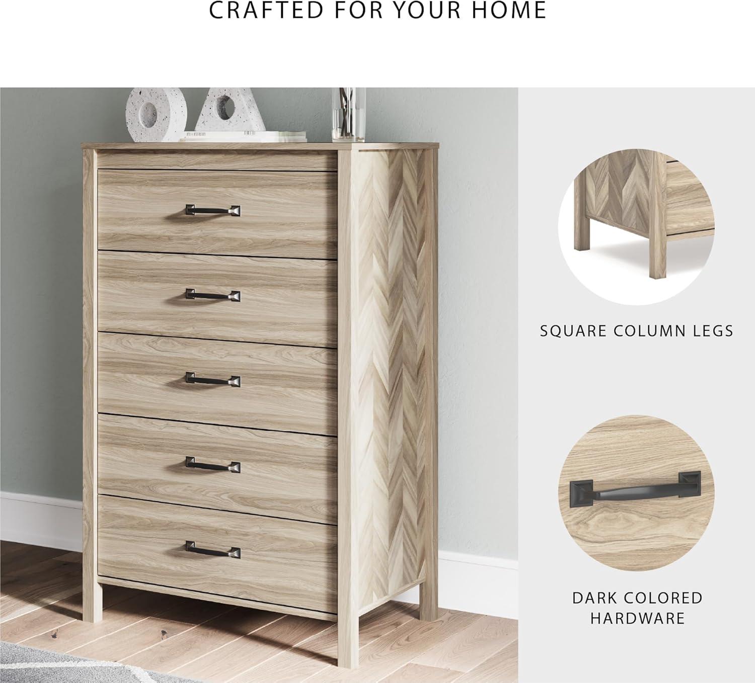 imageSignature Design by Ashley Battelle MidCentury Modern 5 Drawer Wide Chest with Safety Stop for Bedroom Light Brown