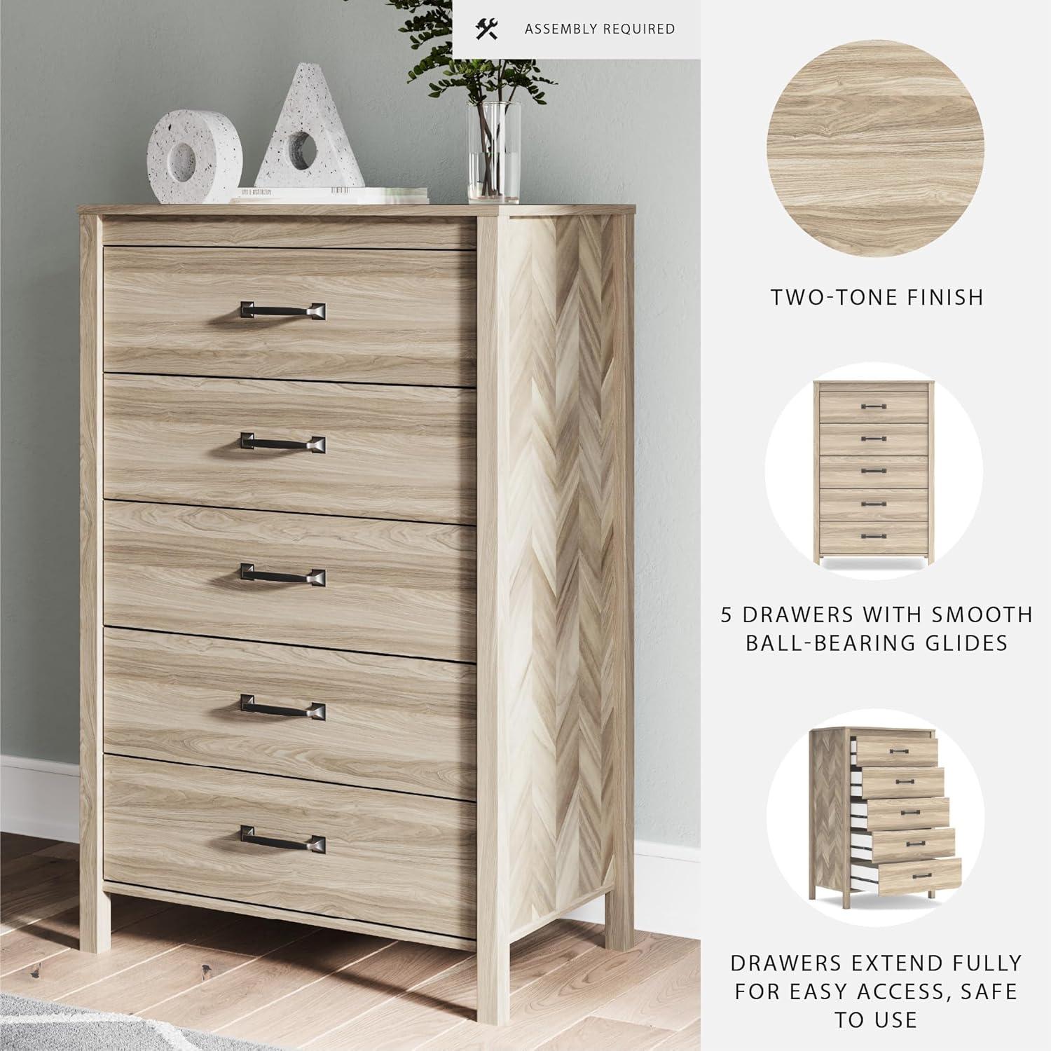 imageSignature Design by Ashley Battelle MidCentury Modern 5 Drawer Wide Chest with Safety Stop for Bedroom Light Brown