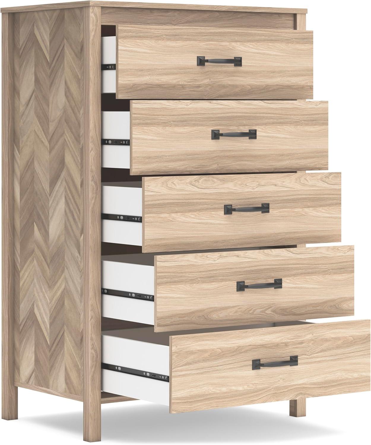 imageSignature Design by Ashley Battelle MidCentury Modern 5 Drawer Wide Chest with Safety Stop for Bedroom Light Brown