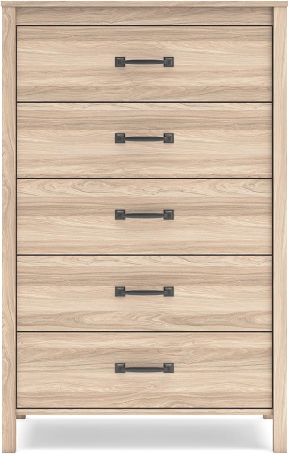 imageSignature Design by Ashley Battelle MidCentury Modern 5 Drawer Wide Chest with Safety Stop for Bedroom Light Brown