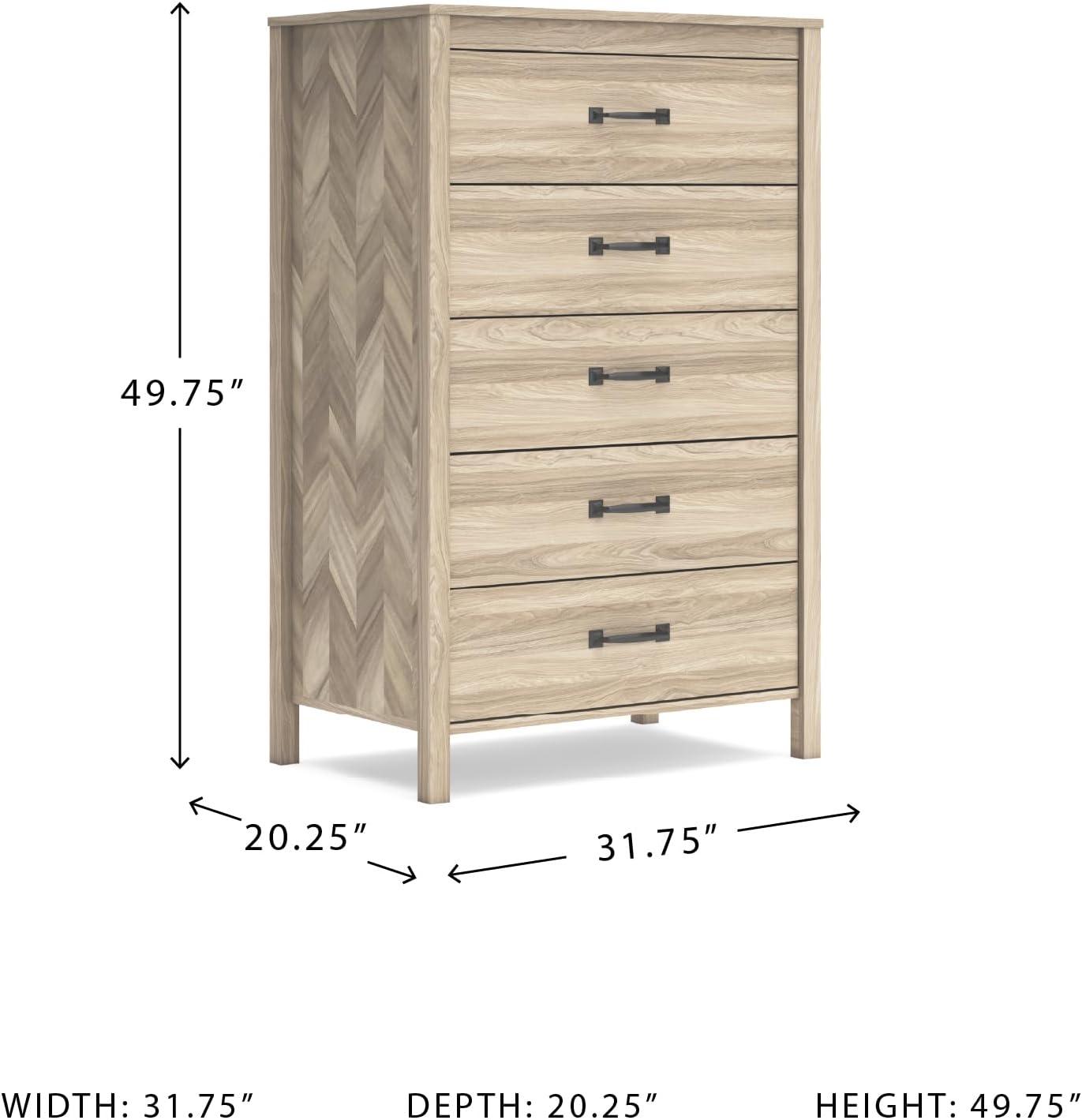 imageSignature Design by Ashley Battelle MidCentury Modern 5 Drawer Wide Chest with Safety Stop for Bedroom Light Brown