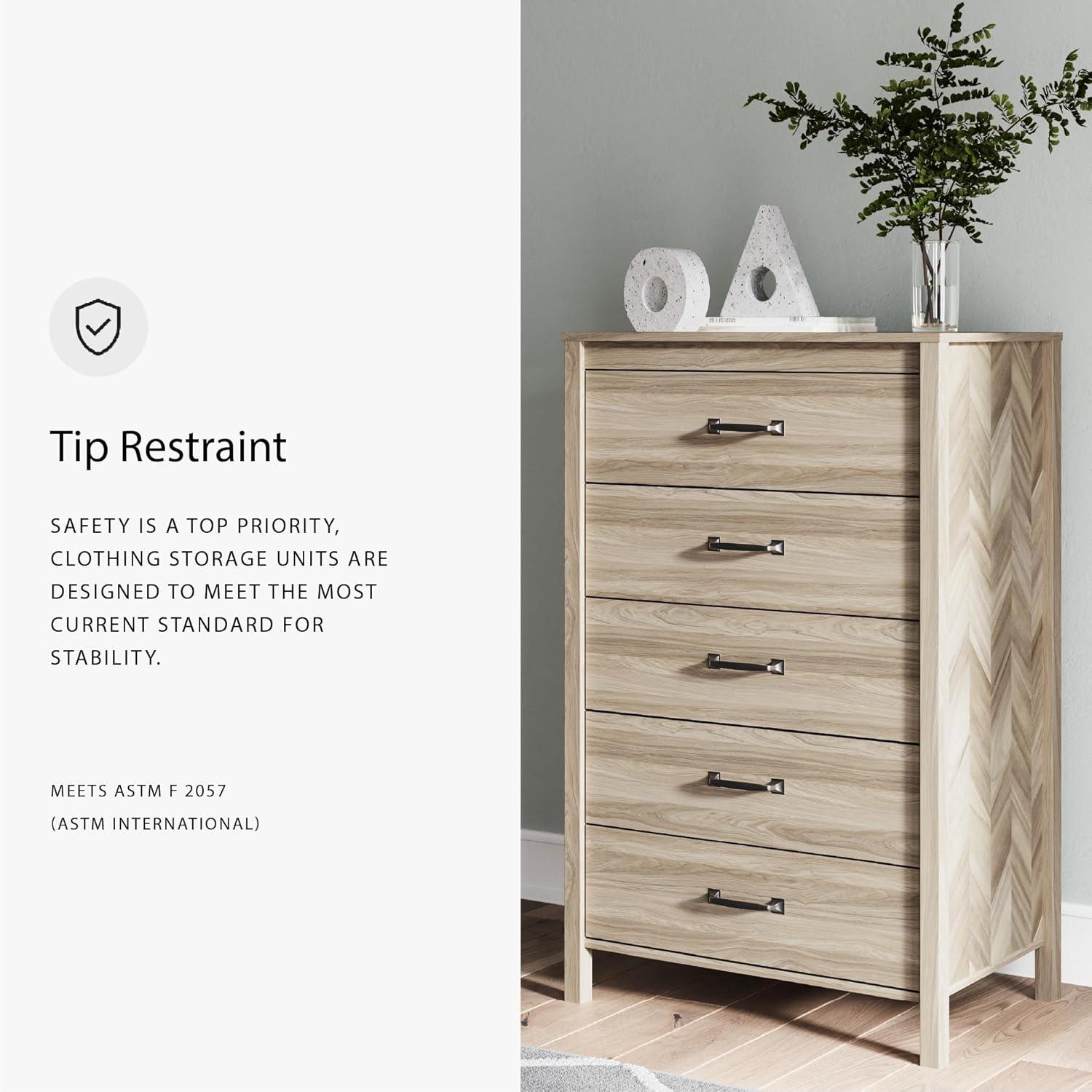 imageSignature Design by Ashley Battelle MidCentury Modern 5 Drawer Wide Chest with Safety Stop for Bedroom Light Brown