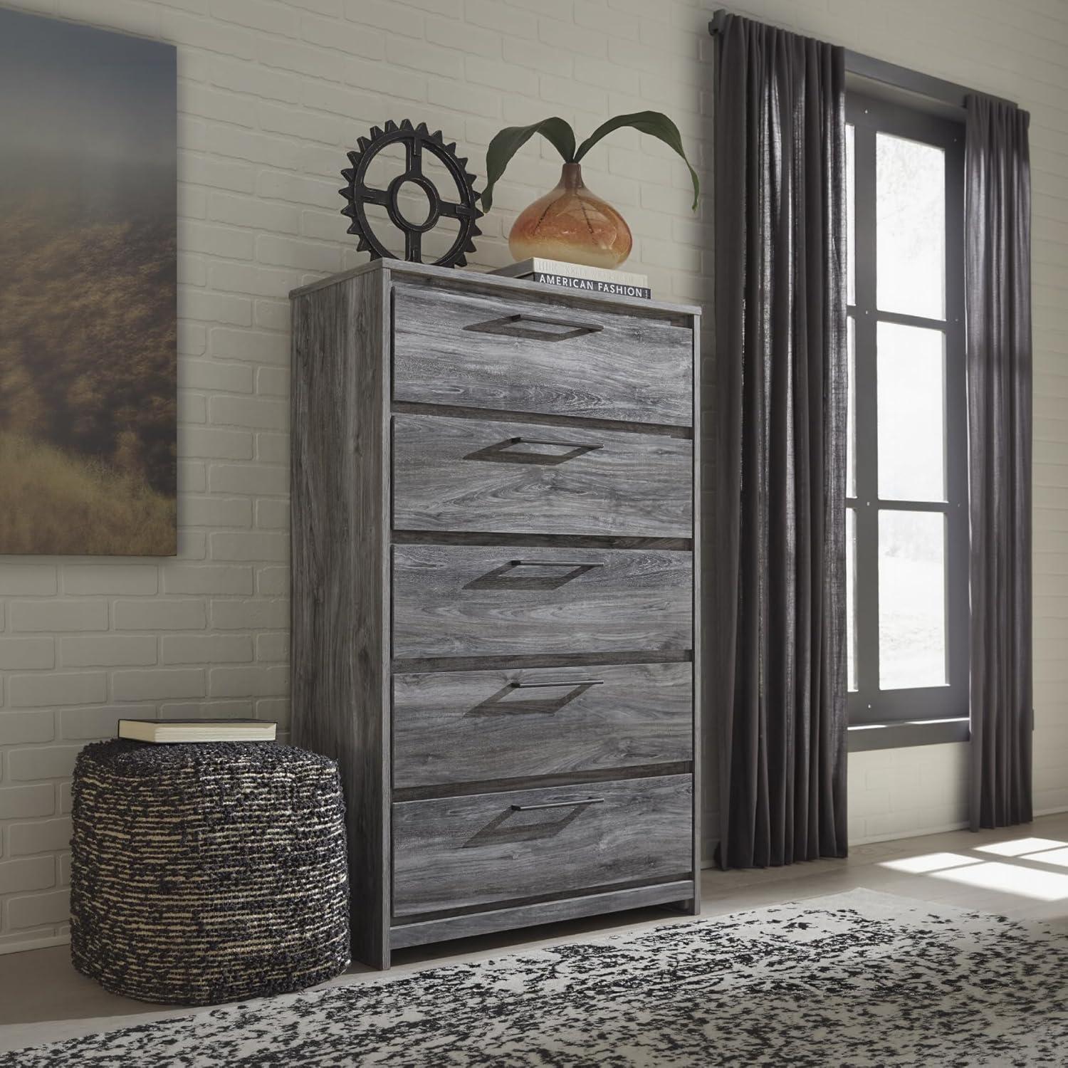 imageSignature Design by Ashley Baystorm Rustic 5 Drawer Chest of Drawers Gray