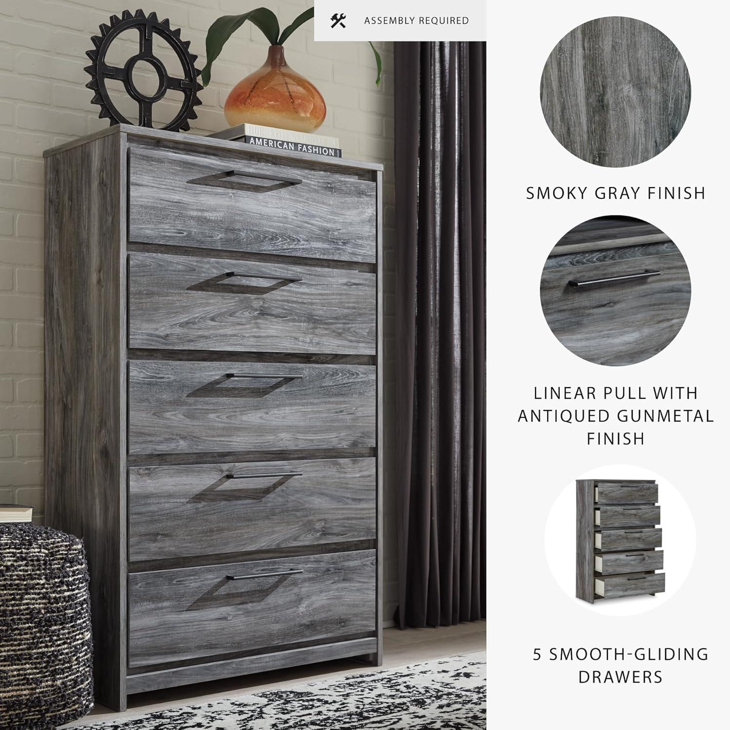 imageSignature Design by Ashley Baystorm Rustic 5 Drawer Chest of Drawers Gray
