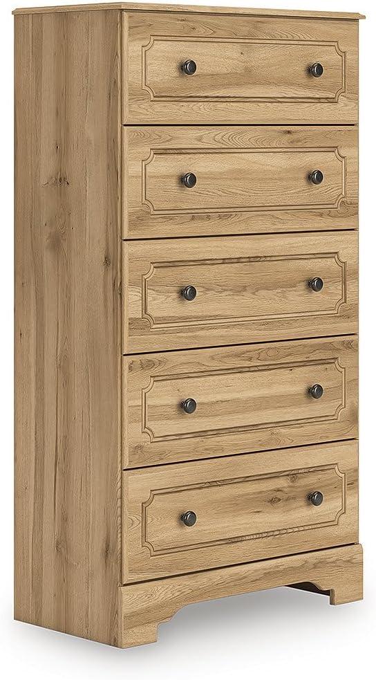 imageSignature Design by Ashley Bestmere Farmhouse 5Drawer Chest with Knobs Easy Glide and Safety Stop for Bedroom Light Brown