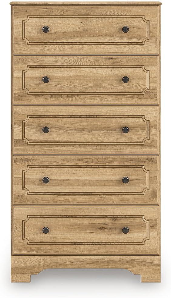 imageSignature Design by Ashley Bestmere Farmhouse 5Drawer Chest with Knobs Easy Glide and Safety Stop for Bedroom Light Brown