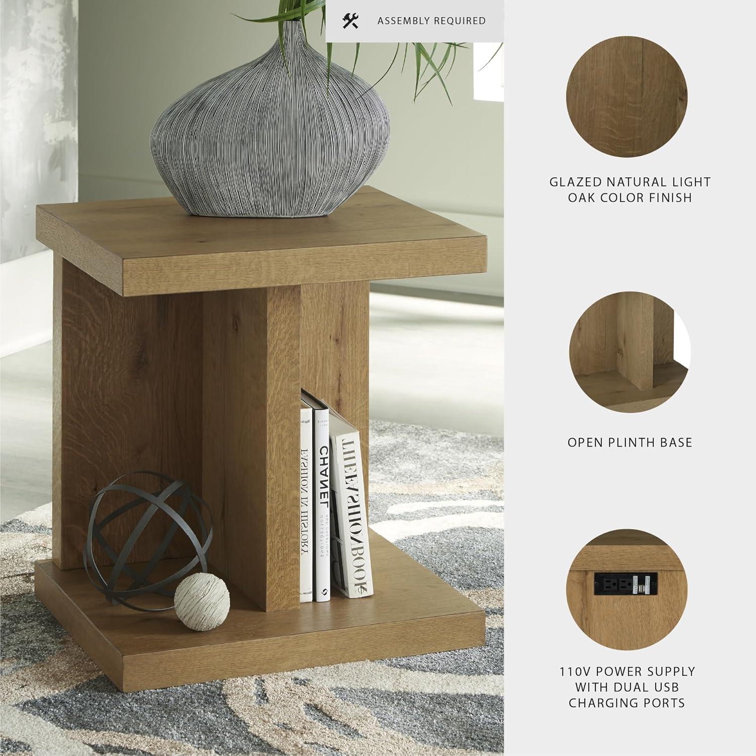 imageSignature Design by Ashley Brinstead Casual Chairside End Table with Power Supply and USB Ports Light BrownLight Brown