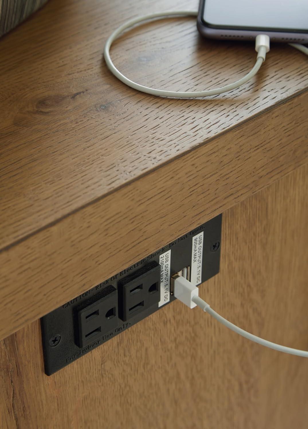 imageSignature Design by Ashley Brinstead Casual Chairside End Table with Power Supply and USB Ports Light BrownLight Brown