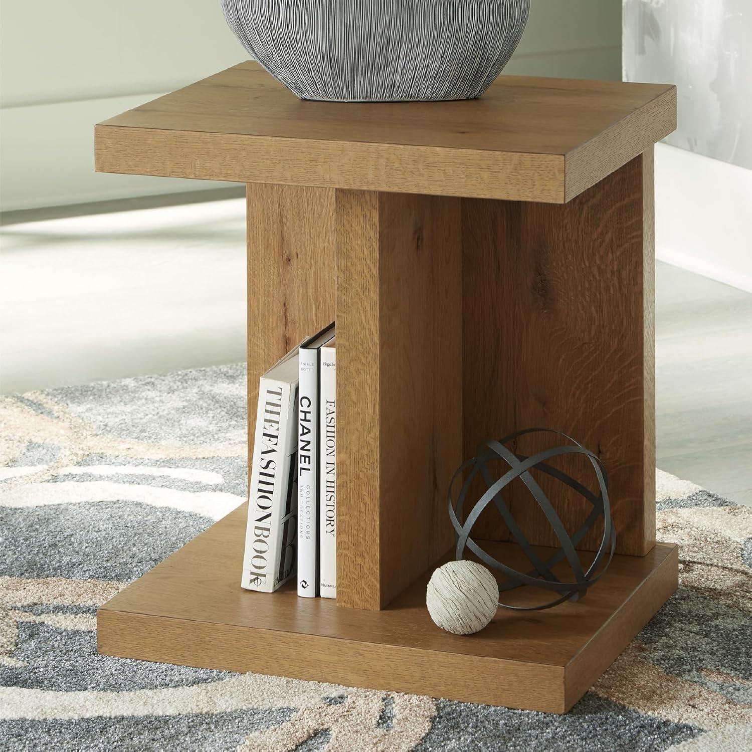 imageSignature Design by Ashley Brinstead Casual Chairside End Table with Power Supply and USB Ports Light BrownLight Brown