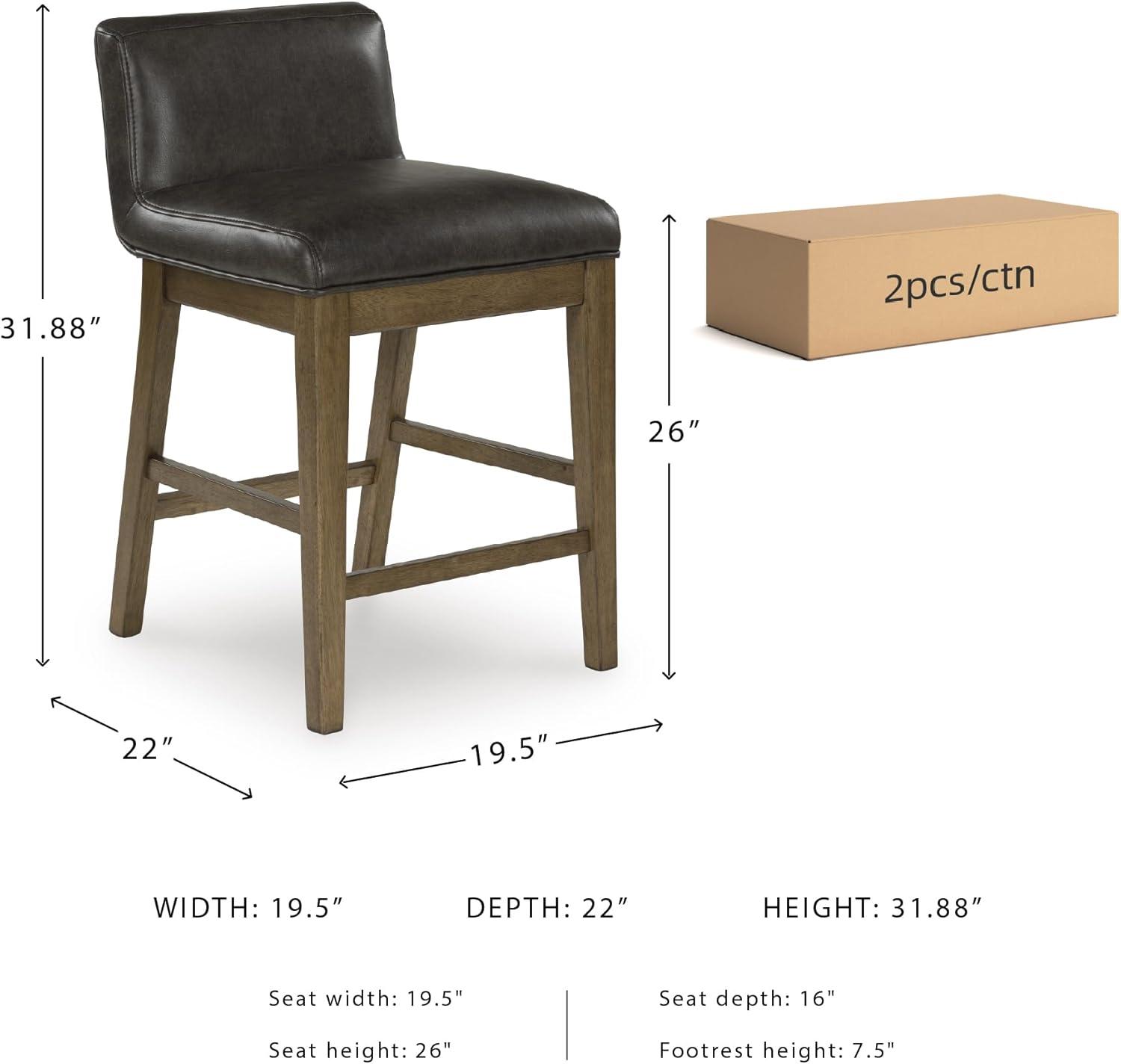 imageSignature Design by Ashley Cabalynn Casual Faux Leather Upholstered Low Back Counter Height Bar Stool with Footrest Set of 2 Light Brown ampamp Black