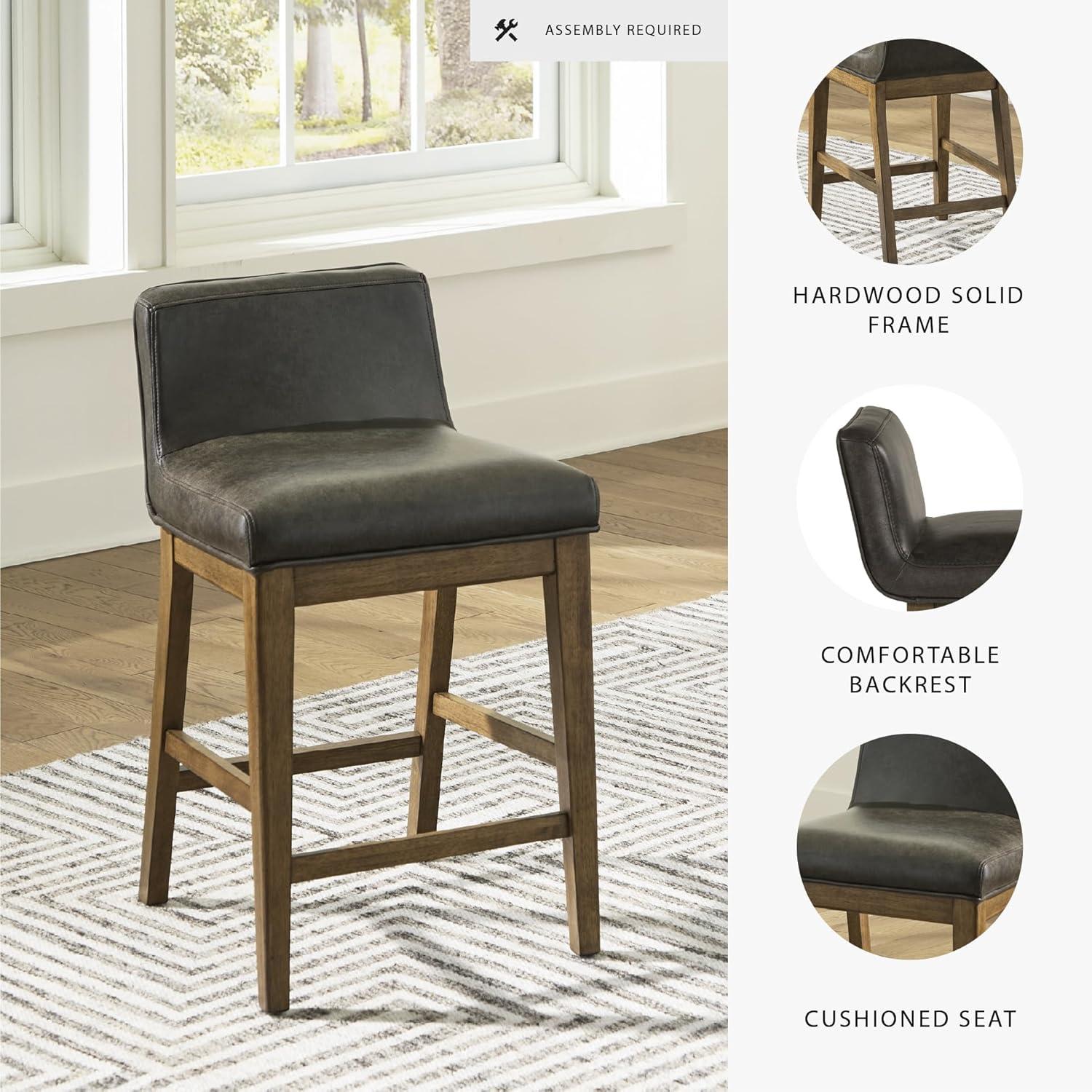 imageSignature Design by Ashley Cabalynn Casual Faux Leather Upholstered Low Back Counter Height Bar Stool with Footrest Set of 2 Light Brown ampamp Black