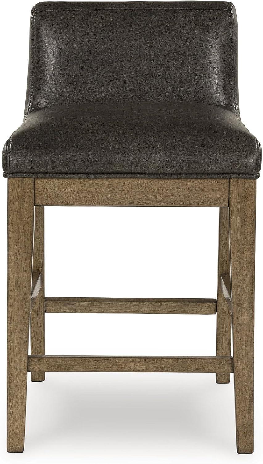 imageSignature Design by Ashley Cabalynn Casual Faux Leather Upholstered Low Back Counter Height Bar Stool with Footrest Set of 2 Light Brown ampamp Black