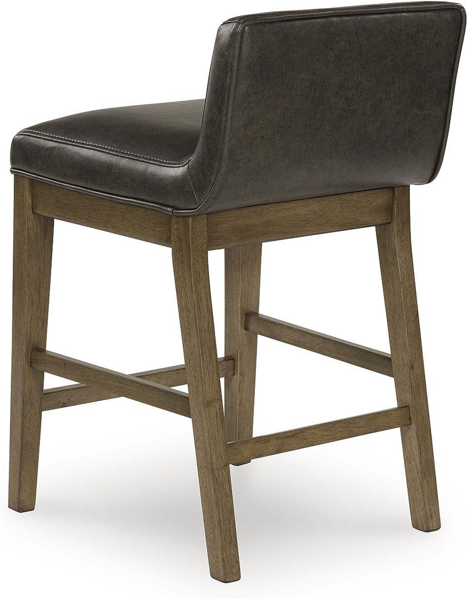 imageSignature Design by Ashley Cabalynn Casual Faux Leather Upholstered Low Back Counter Height Bar Stool with Footrest Set of 2 Light Brown ampamp Black