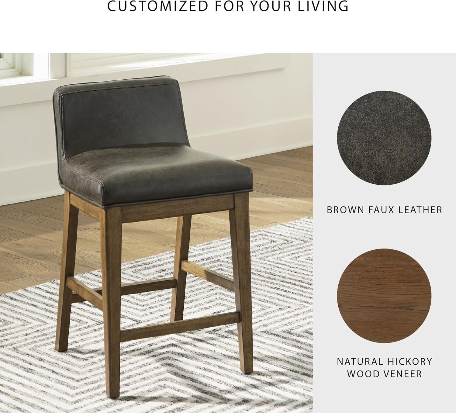 imageSignature Design by Ashley Cabalynn Casual Faux Leather Upholstered Low Back Counter Height Bar Stool with Footrest Set of 2 Light Brown ampamp Black