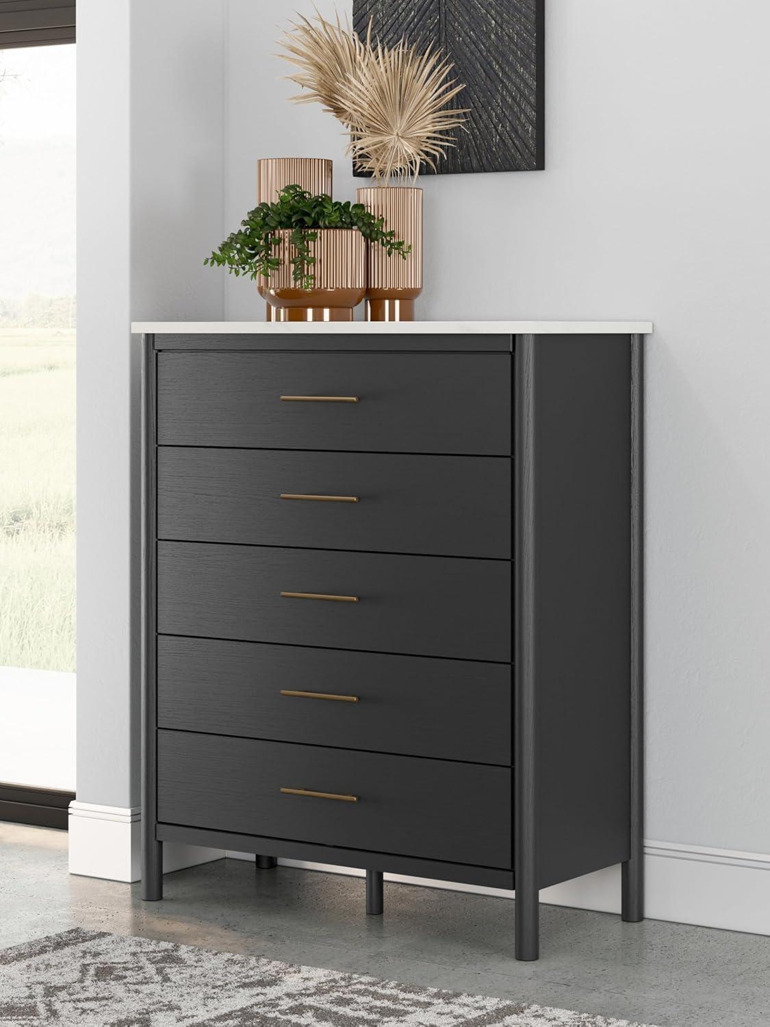 imageSignature Design by Ashley Cadmori Bohemian 5Drawer Chest of Drawers with Safety Stop and Post Legs Black ampamp WhiteBlack White