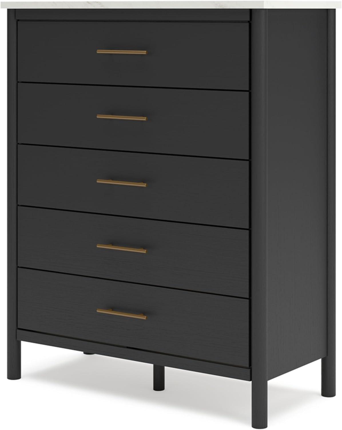 imageSignature Design by Ashley Cadmori Bohemian 5Drawer Chest of Drawers with Safety Stop and Post Legs Black ampamp WhiteBlack White