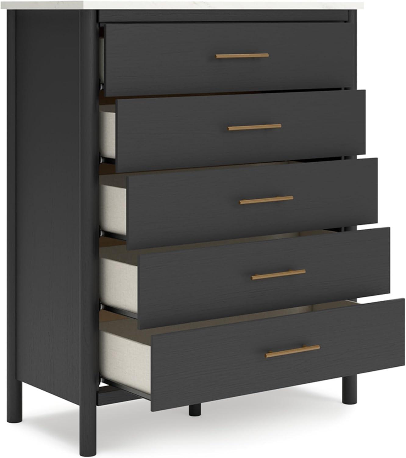 imageSignature Design by Ashley Cadmori Bohemian 5Drawer Chest of Drawers with Safety Stop and Post Legs Black ampamp WhiteBlack White