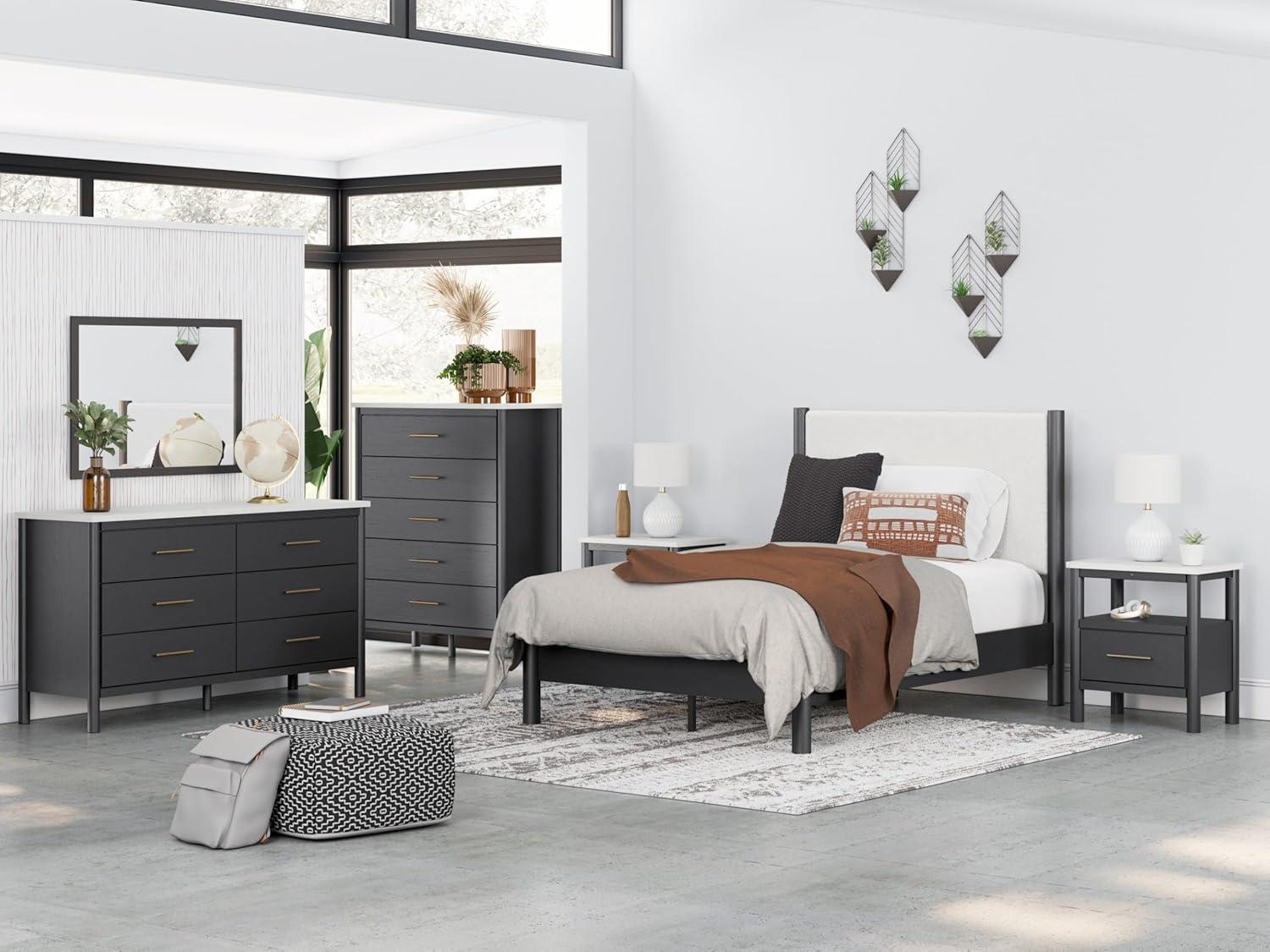 imageSignature Design by Ashley Cadmori Bohemian 5Drawer Chest of Drawers with Safety Stop and Post Legs Black ampamp WhiteBlack White