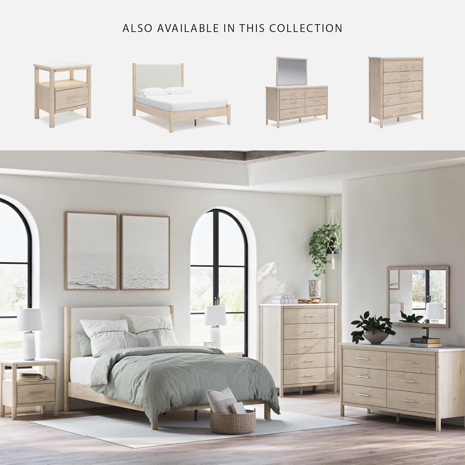 imageSignature Design by Ashley Cadmori Bohemian 5Drawer Chest of Drawers with Safety Stop and Post Legs Black ampamp WhiteLight Brown White