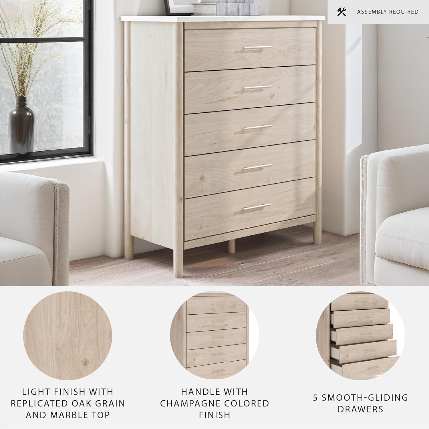 imageSignature Design by Ashley Cadmori Bohemian 5Drawer Chest of Drawers with Safety Stop and Post Legs Black ampamp WhiteLight Brown White