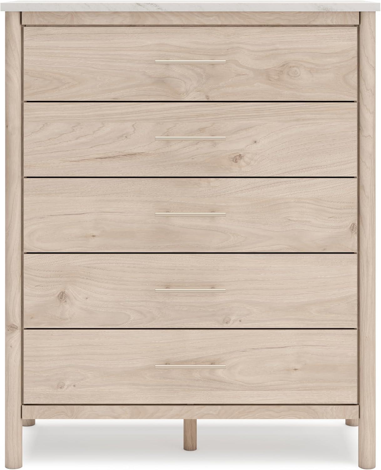 imageSignature Design by Ashley Cadmori Bohemian 5Drawer Chest of Drawers with Safety Stop and Post Legs Black ampamp WhiteLight Brown White