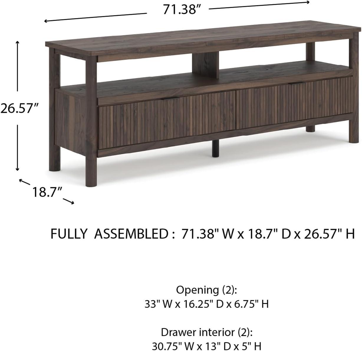 imageSignature Design by Ashley Cadmori Casual 72quot TV Stand for TVs up to 82quot with Ambient Lighting 2 Drawer and a Shelf Dark Brown