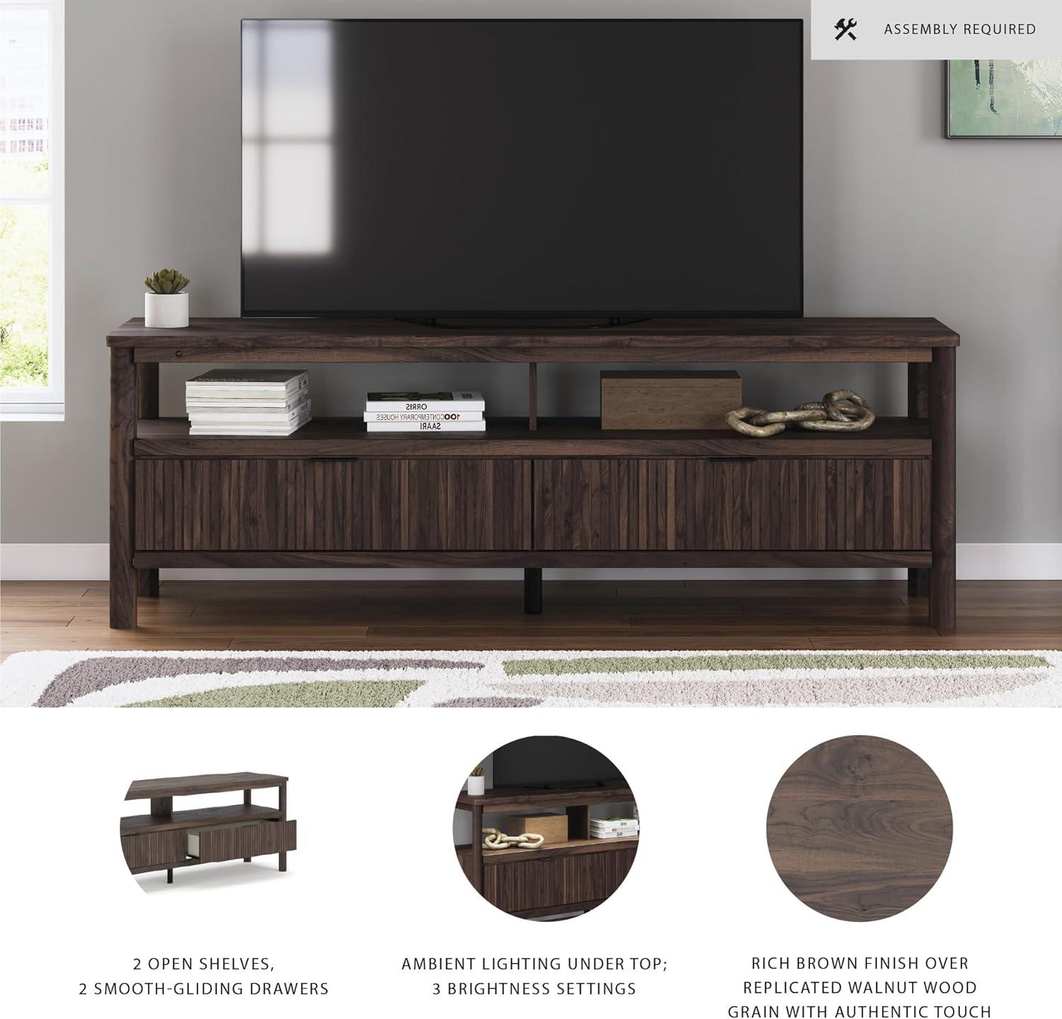 imageSignature Design by Ashley Cadmori Casual 72quot TV Stand for TVs up to 82quot with Ambient Lighting 2 Drawer and a Shelf Dark Brown