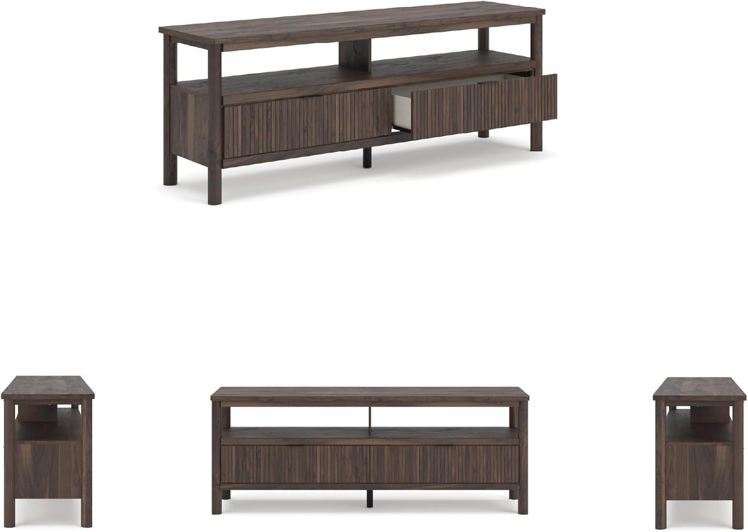 imageSignature Design by Ashley Cadmori Casual 72quot TV Stand for TVs up to 82quot with Ambient Lighting 2 Drawer and a Shelf Dark Brown