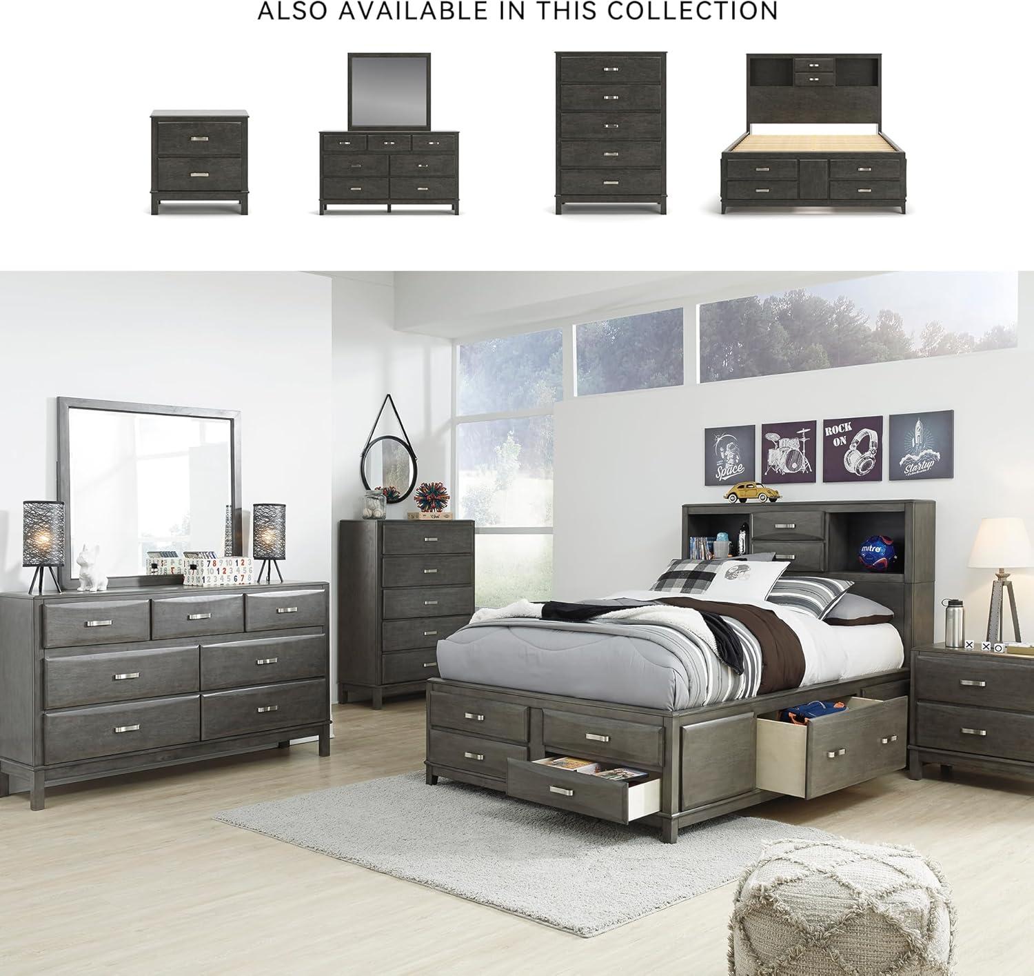 imageSignature Design by Ashley Caitbrook Contemporary Queen Storage Platform Bed with 8 Drawers and 2 Cubbies Foundation or Box Spring Not Needed GrayGrey