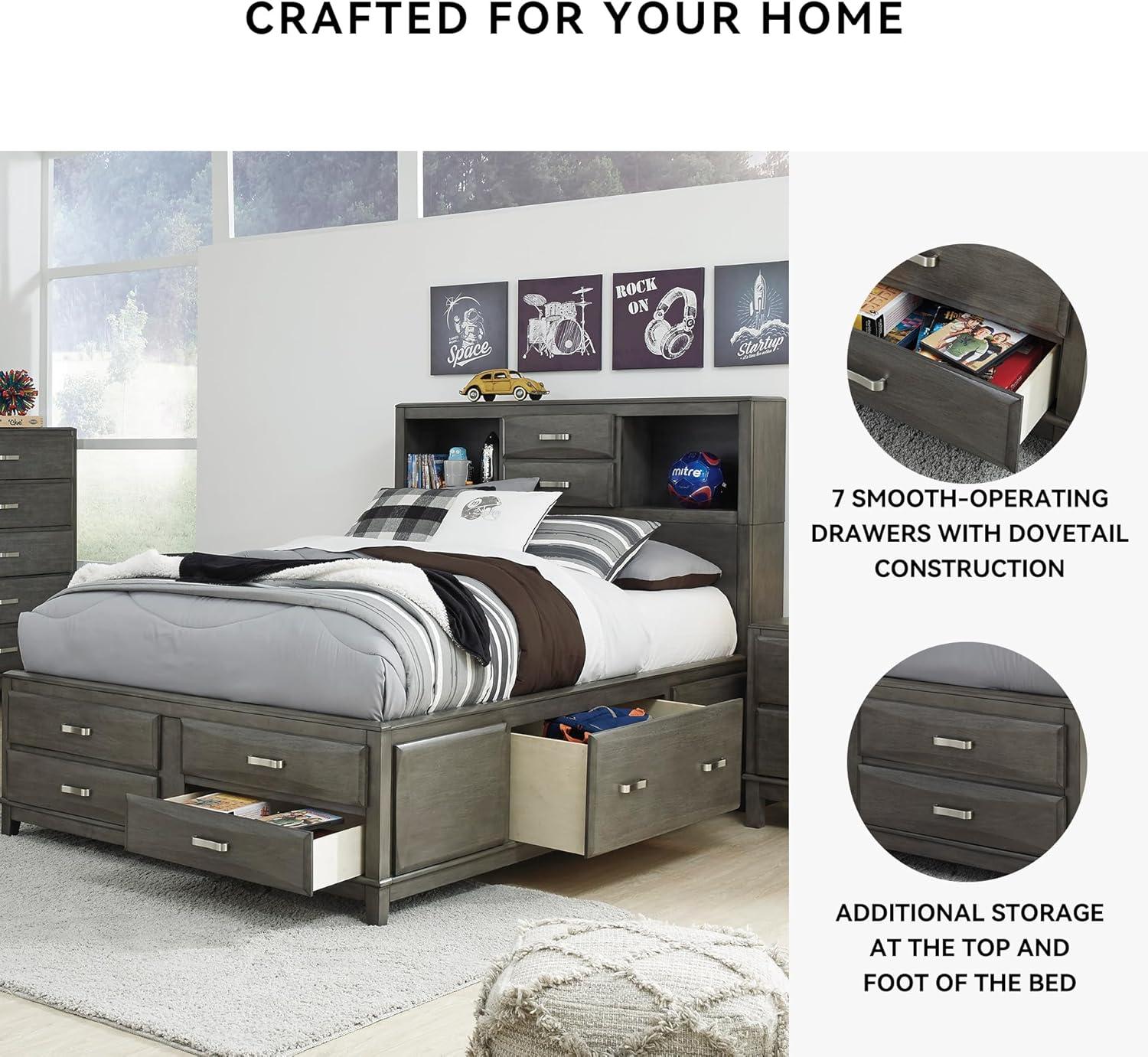 imageSignature Design by Ashley Caitbrook Contemporary Queen Storage Platform Bed with 8 Drawers and 2 Cubbies Foundation or Box Spring Not Needed GrayGrey