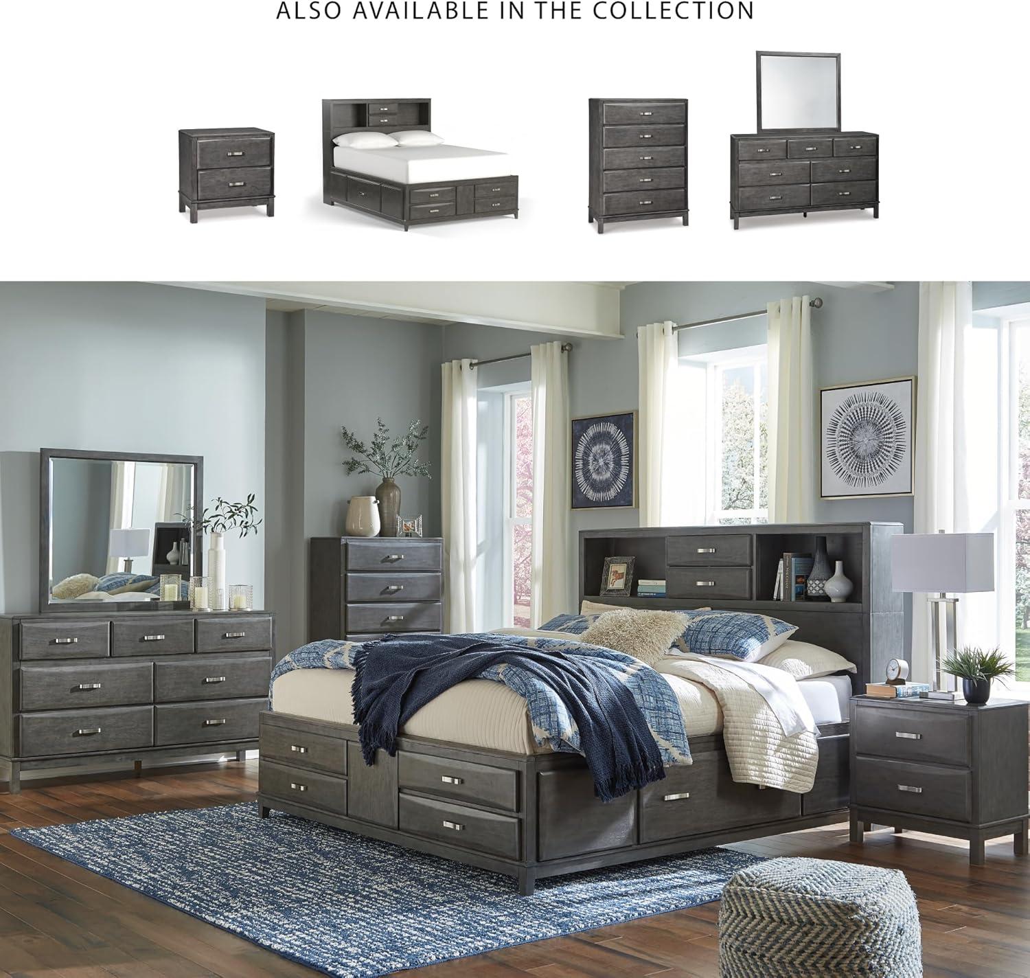 imageSignature Design by Ashley Caitbrook Contemporary Queen Storage Platform Bed with 8 Drawers and 2 Cubbies Foundation or Box Spring Not Needed GrayGrey