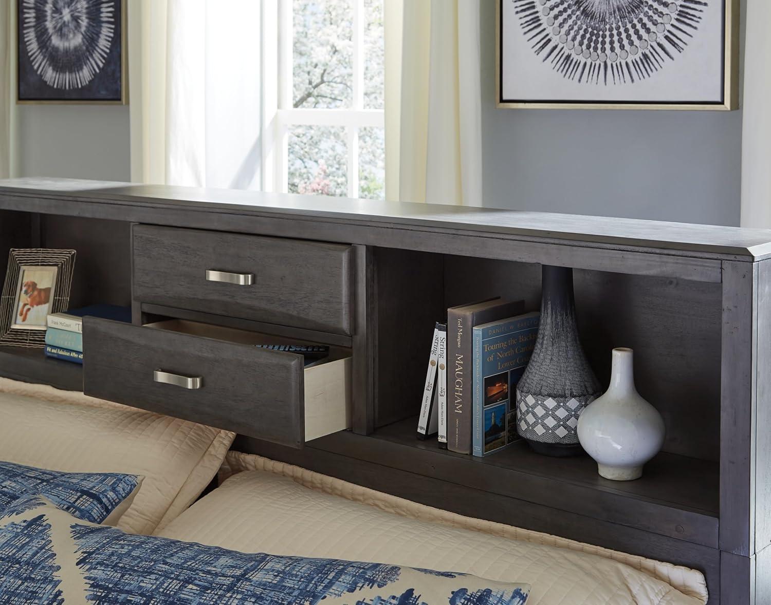 imageSignature Design by Ashley Caitbrook Contemporary Queen Storage Platform Bed with 8 Drawers and 2 Cubbies Foundation or Box Spring Not Needed GrayGrey