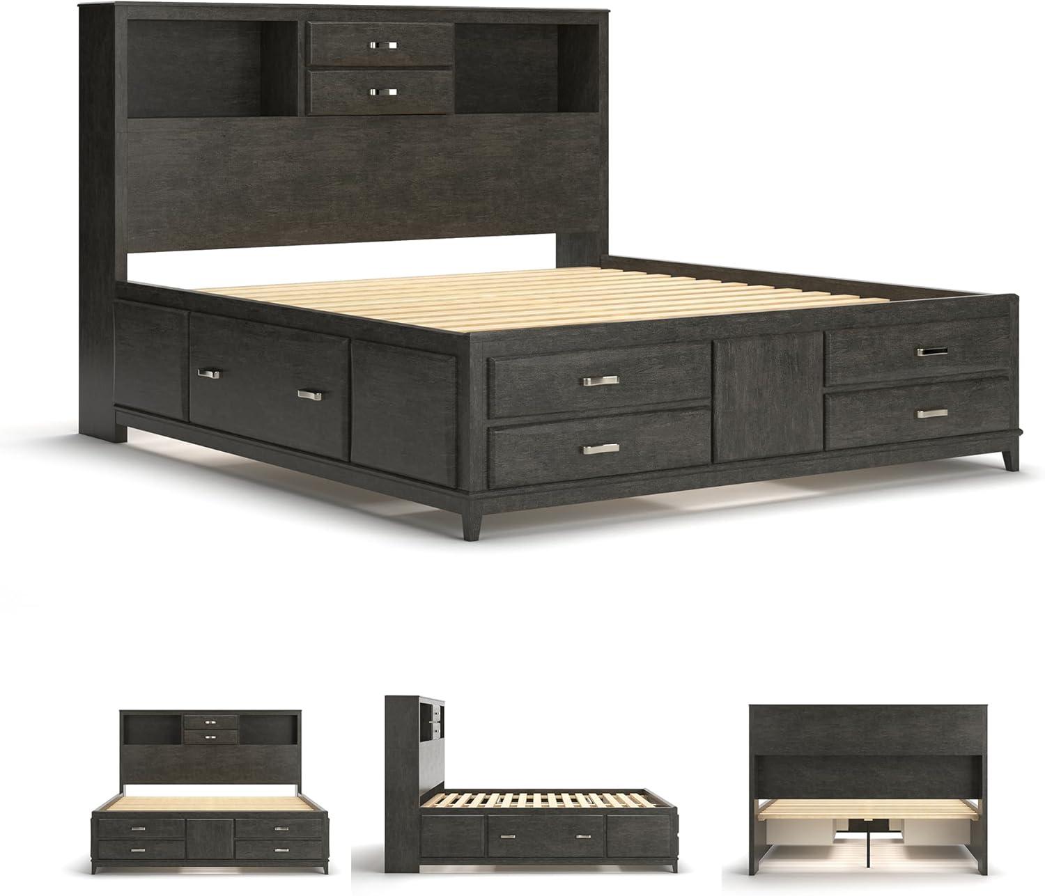 imageSignature Design by Ashley Caitbrook Contemporary Queen Storage Platform Bed with 8 Drawers and 2 Cubbies Foundation or Box Spring Not Needed GrayGrey