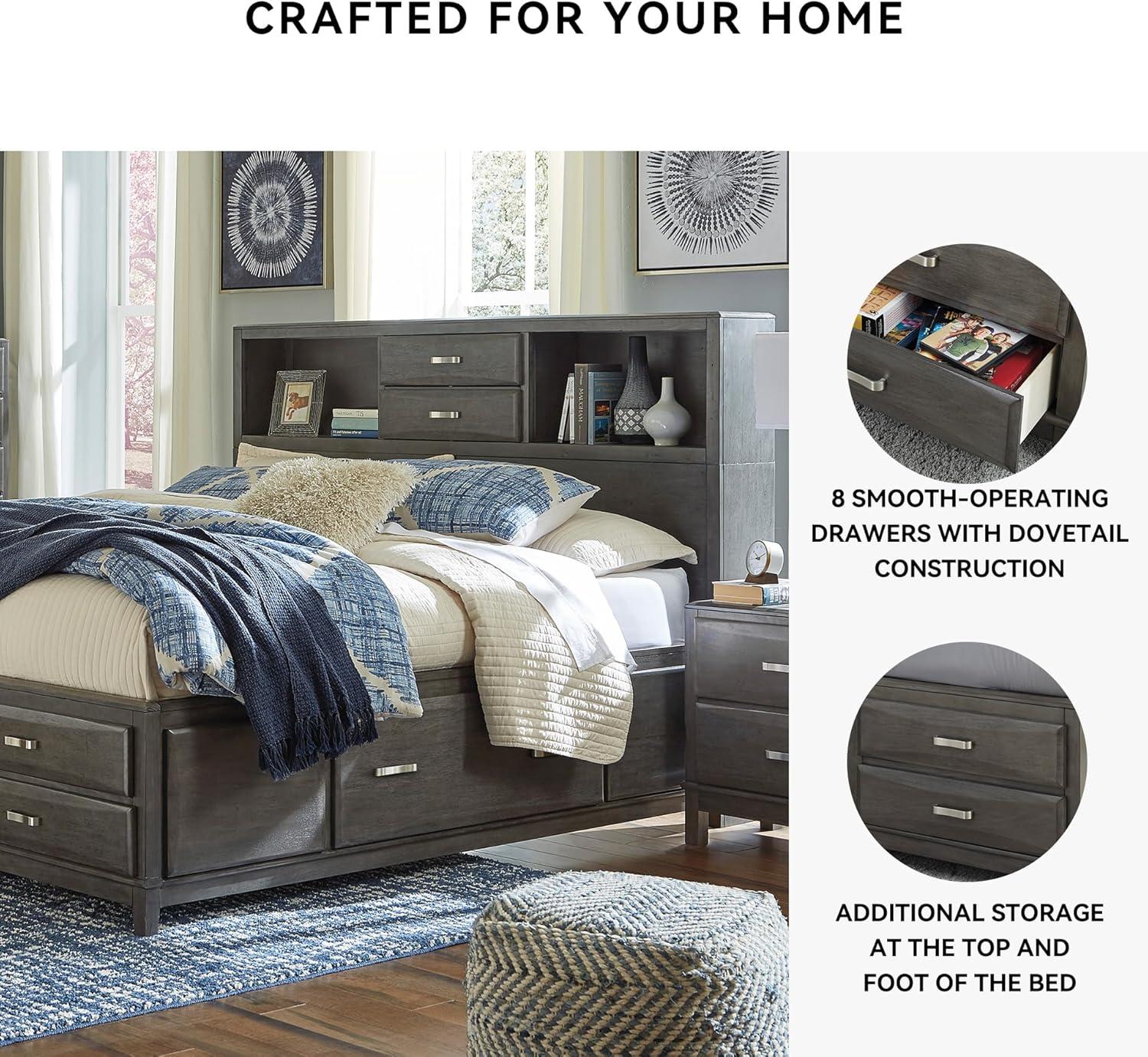 imageSignature Design by Ashley Caitbrook Contemporary Queen Storage Platform Bed with 8 Drawers and 2 Cubbies Foundation or Box Spring Not Needed GrayGrey