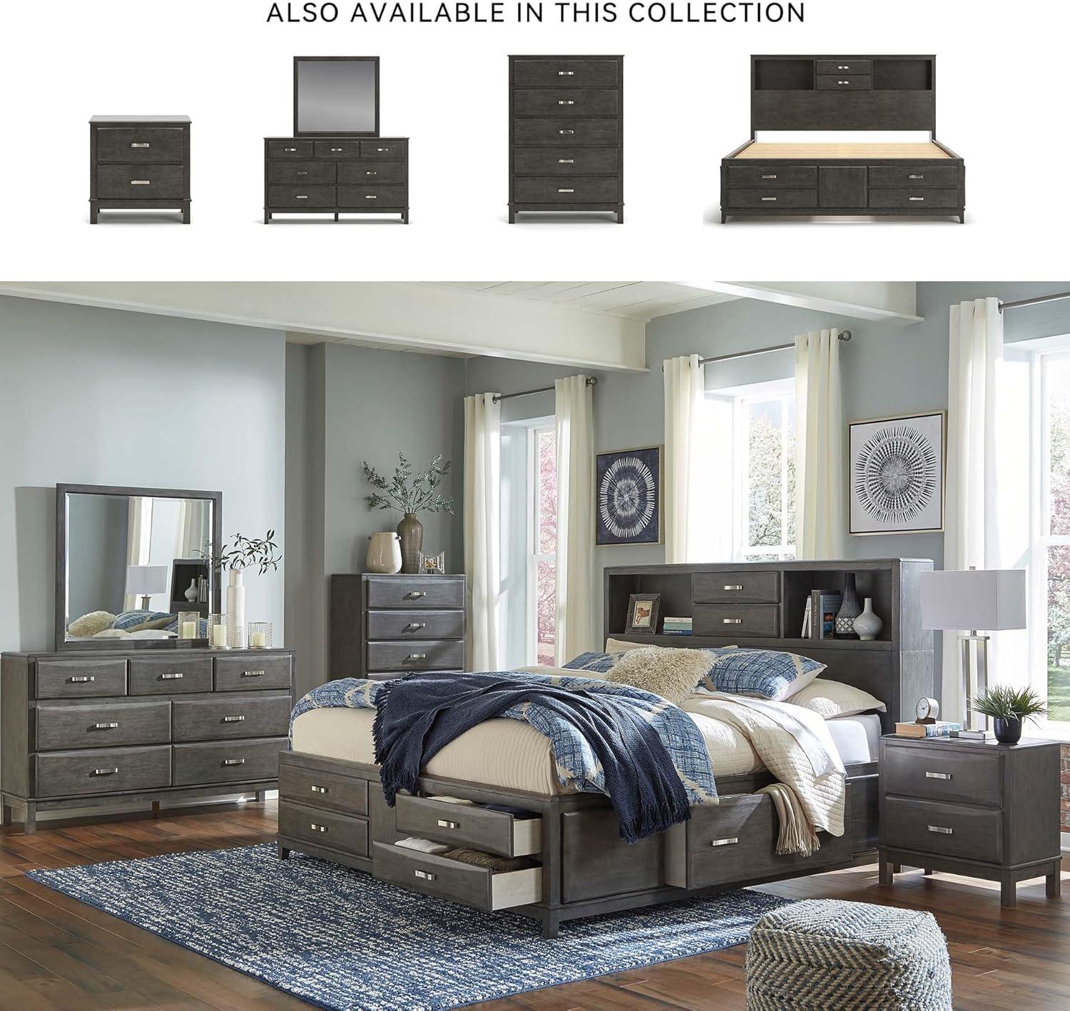 imageSignature Design by Ashley Caitbrook Contemporary Queen Storage Platform Bed with 8 Drawers and 2 Cubbies Foundation or Box Spring Not Needed GrayGrey