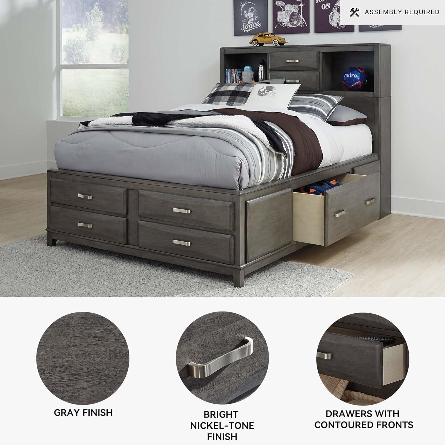 imageSignature Design by Ashley Caitbrook Contemporary Queen Storage Platform Bed with 8 Drawers and 2 Cubbies Foundation or Box Spring Not Needed GrayGrey