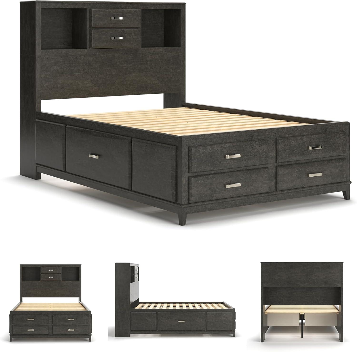 imageSignature Design by Ashley Caitbrook Contemporary Queen Storage Platform Bed with 8 Drawers and 2 Cubbies Foundation or Box Spring Not Needed GrayGrey